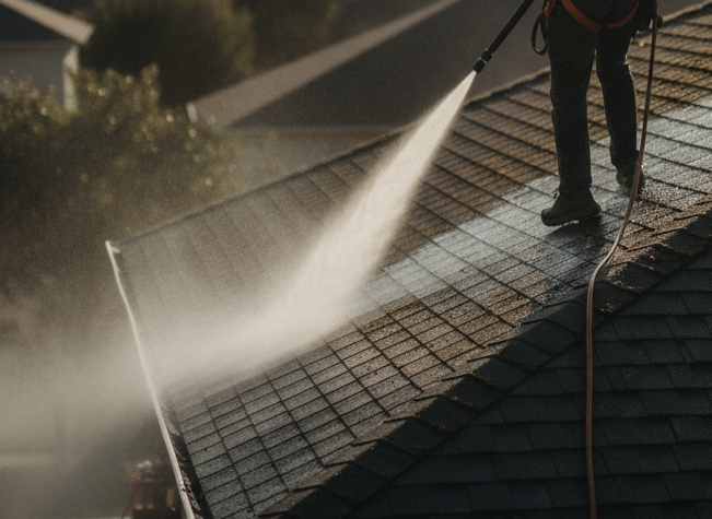 Roof pressure washing